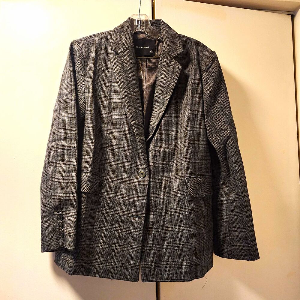 Olivaceous Womens Gray Plaid Wool Blend Blazer Size S Regular Fit Nwt Academia